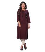Brown plain rayon ethnic-kurtis