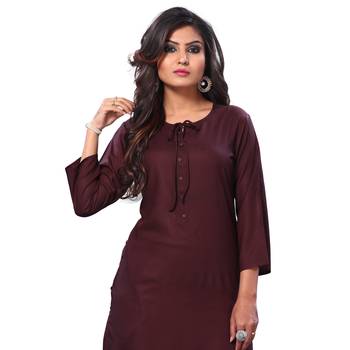 Brown plain rayon ethnic-kurtis 4