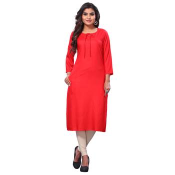 Red plain rayon ethnic-kurtis 1