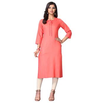 Peach plain rayon ethnic-kurtis 1