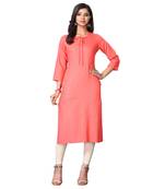 Peach plain rayon ethnic-kurtis