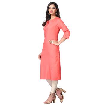 Peach plain rayon ethnic-kurtis 3