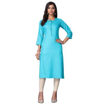 Sky-blue plain rayon ethnic-kurtis 1