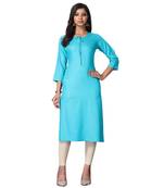 Sky-blue plain rayon ethnic-kurtis