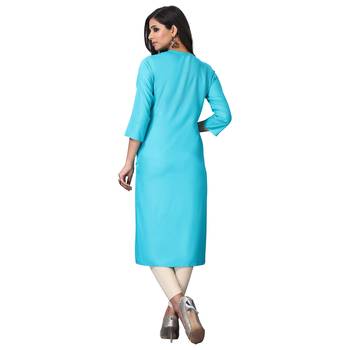 Sky-blue plain rayon ethnic-kurtis 2