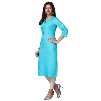 Sky-blue plain rayon ethnic-kurtis 3