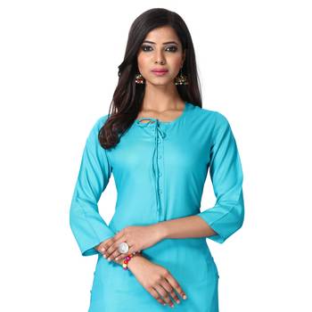 Sky-blue plain rayon ethnic-kurtis 4