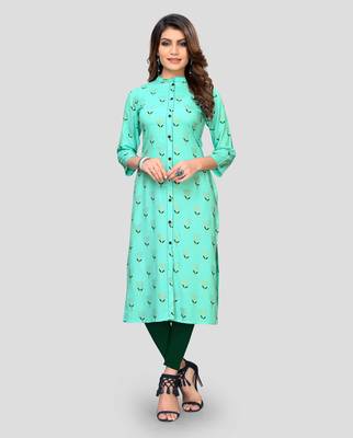 Sky-blue printed rayon ethnic-kurtis 1
