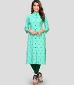 Sky-blue printed rayon ethnic-kurtis