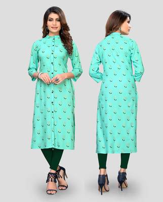 Sky-blue printed rayon ethnic-kurtis 5