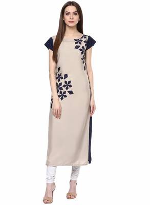 Cream printed crepe kurtis 1