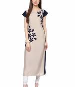 Cream printed crepe kurtis