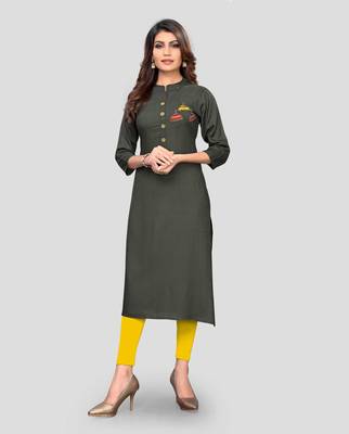 Grey plain rayon ethnic-kurtis 1