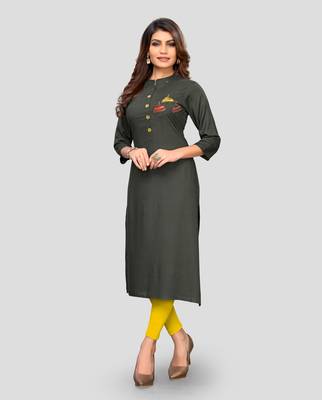 Grey plain rayon ethnic-kurtis 4