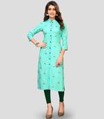 Sky-blue printed rayon ethnic-kurtis