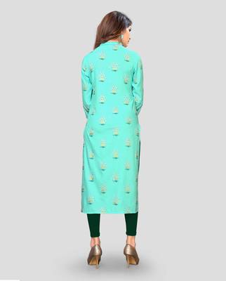 Sky-blue printed rayon ethnic-kurtis 2