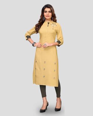 Beige plain rayon ethnic-kurtis 1