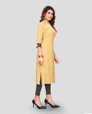 Beige plain rayon ethnic-kurtis 3