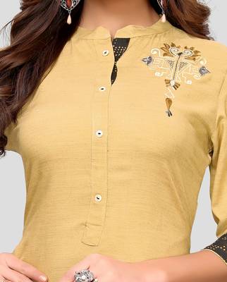 Beige plain rayon ethnic-kurtis 4