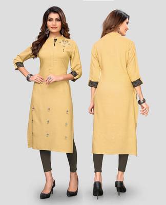 Beige plain rayon ethnic-kurtis 5