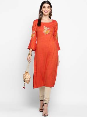 Orange plain rayon ethnic-kurtis 1