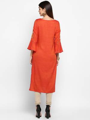 Orange plain rayon ethnic-kurtis 2