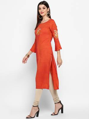 Orange plain rayon ethnic-kurtis 3