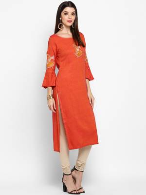 Orange plain rayon ethnic-kurtis 4