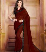 Maroon Plain Georgette Saree With Blouse