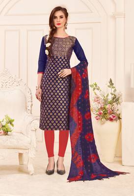 Navy-blue embroidered banarasi cotton salwar 1