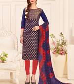Navy-blue embroidered banarasi cotton salwar