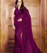 Purple Plain Georgette Saree With Blouse