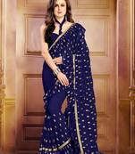 Blue Plain Georgette Saree With Blouse