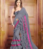Grey Plain Georgette Saree With Blouse