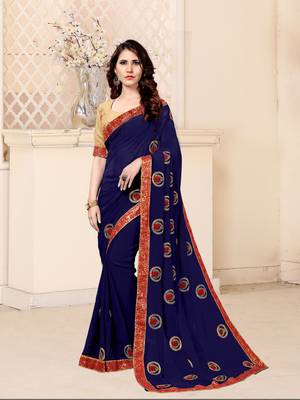 Blue embroidered georgette saree with blouse 5