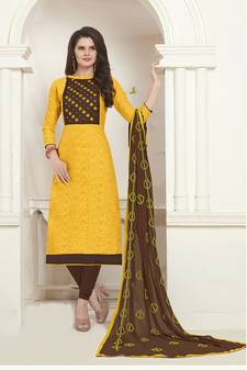 Yellow embroidered cotton salwar
