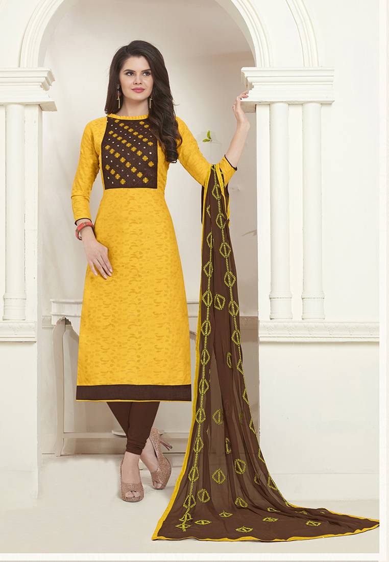 Yellow embroidered cotton salwar