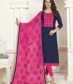 Navy-blue embroidered cotton salwar