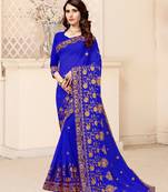 Royal blue embroidered georgette saree with blouse