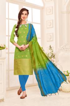 Light-green embroidered banarasi cotton salwar