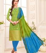 Light-green embroidered banarasi cotton salwar