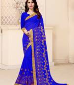 Royal blue embroidered georgette saree with blouse