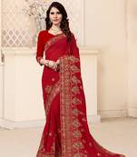 Red embroidered georgette saree with blouse
