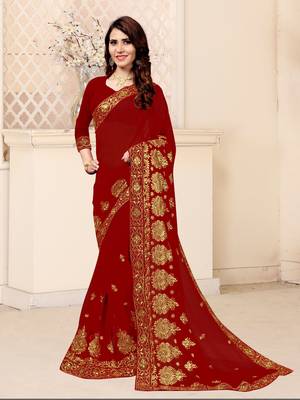 Royal blue embroidered georgette saree with blouse 3