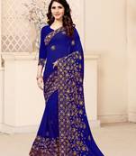 Royal blue embroidered georgette saree with blouse