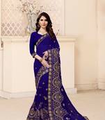 Blue embroidered georgette saree with blouse