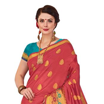 Red woven cotton silk saree with blouse 2