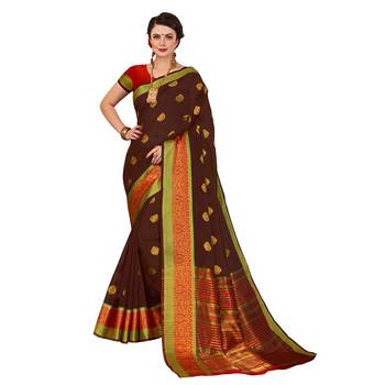 Brown woven cotton silk saree with blouse 1