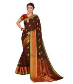 Brown woven cotton silk saree with blouse