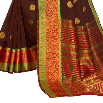 Brown woven cotton silk saree with blouse 3